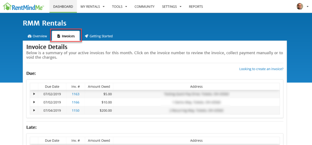 Rent Invoices in RentMindMe.com